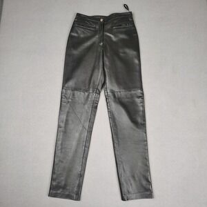 Vintage Hugo Buscati Leather Pants Women 2 Black Mob Wife Moto Biker 30" Inseam